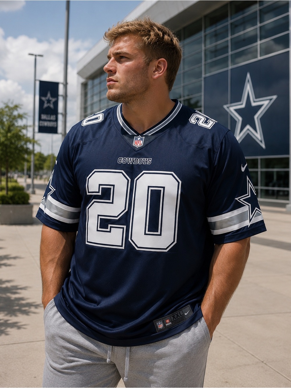 Nike Men's Dallas Cowboys #20 Navy and White Football Jersey